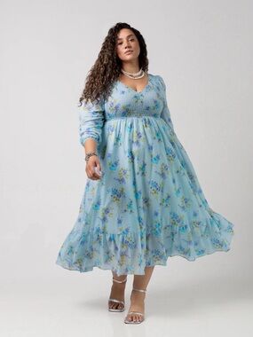 Remy Midi Dress- Blue Roses- BAACALxBECCA size 5 or 26/28